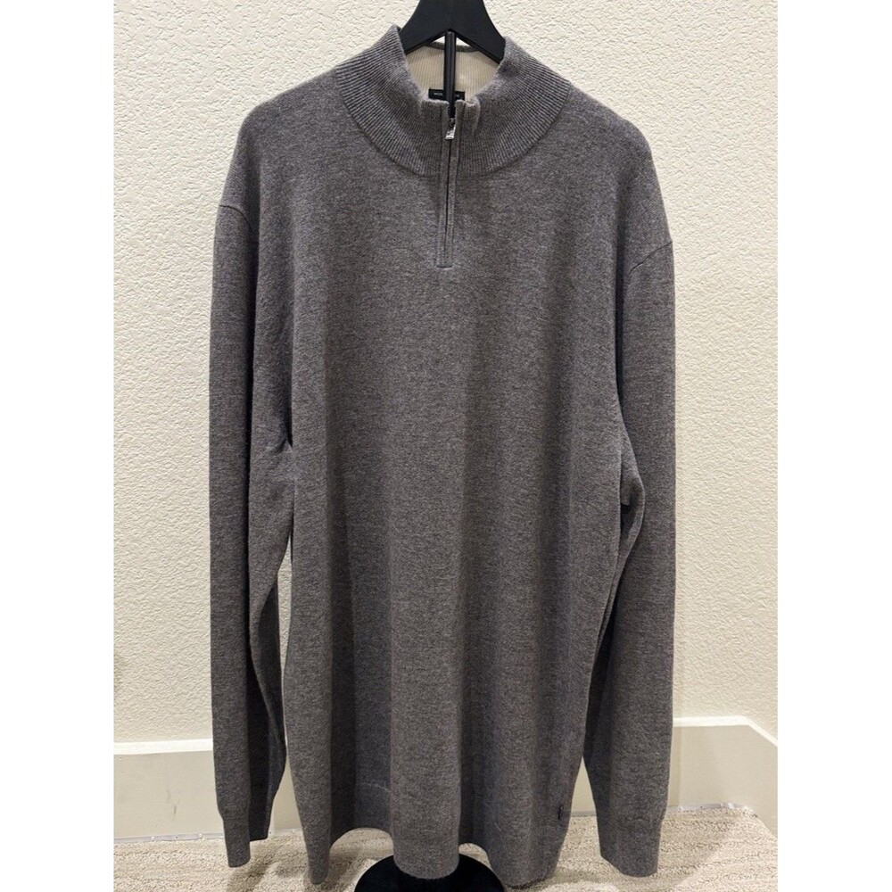 Hugo Boss Big & Tall Hemarlo Wool-Cashmere Sweater with Zip Neck Gray.Size 3XL
